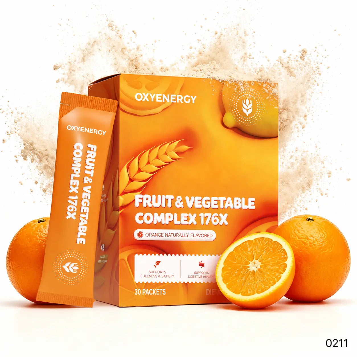 Oxyenergy Fruit & Vegetable Complex 176X Orange Naturally Flavored Supports Digestive Health & Boosts Good Bacteria 30 Packets Dietary Supplement