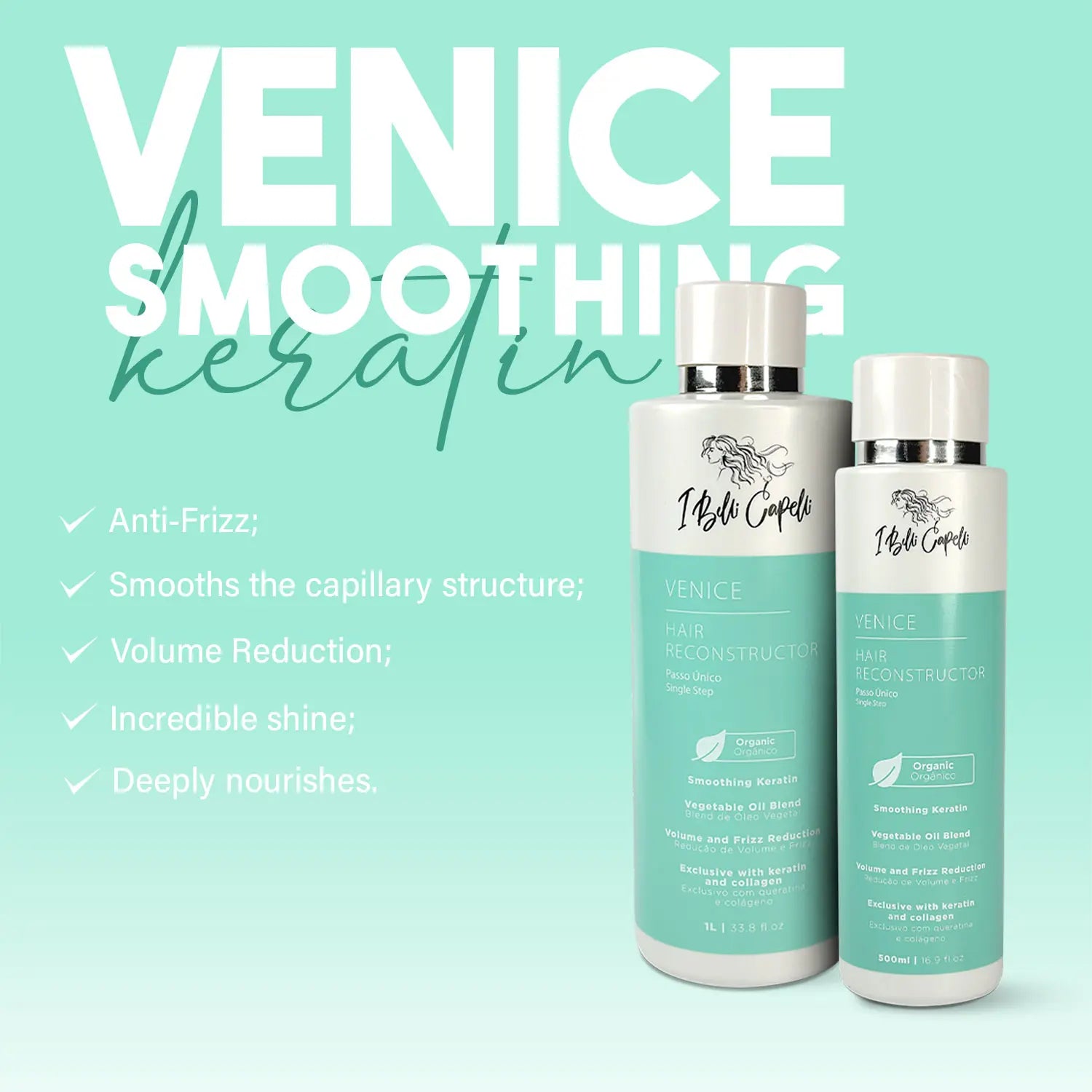 I Belli Capelli Venice Intensive Hair Reconstructor, Organic Keratin Smoothing Serum with Argan Oil, Gentle Nourishing Haircare for Frizz Control, 500Ml/16.9 Fl.Oz, Intensive Haircare