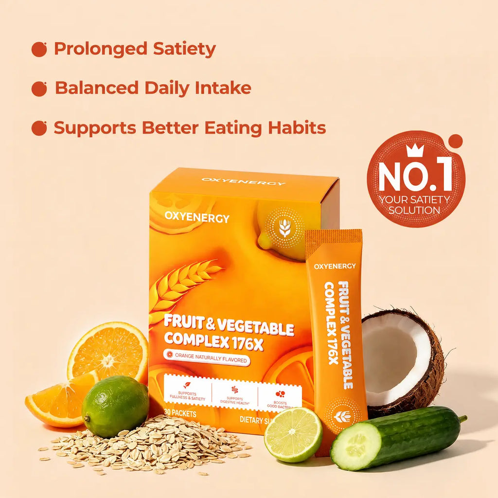 Oxyenergy Fruit & Vegetable Complex 176X Orange Naturally Flavored Supports Digestive Health & Boosts Good Bacteria 30 Packets Dietary Supplement